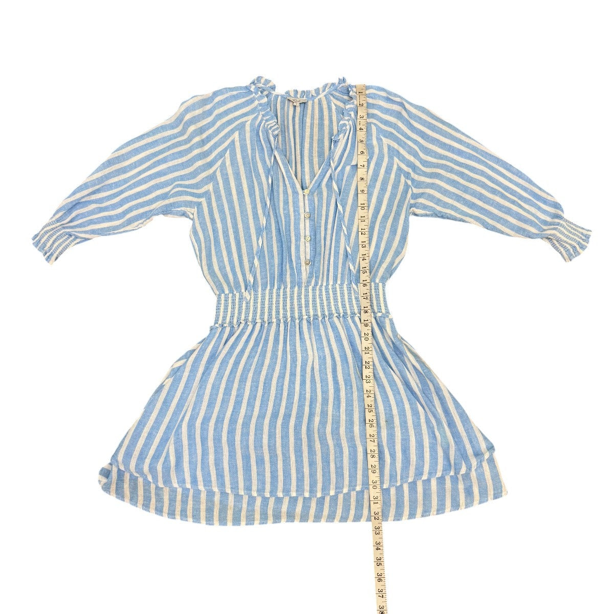 Rails Linen Blend Crystal Smocked Mini Dress Lake Stripe Blue Women's Size Small