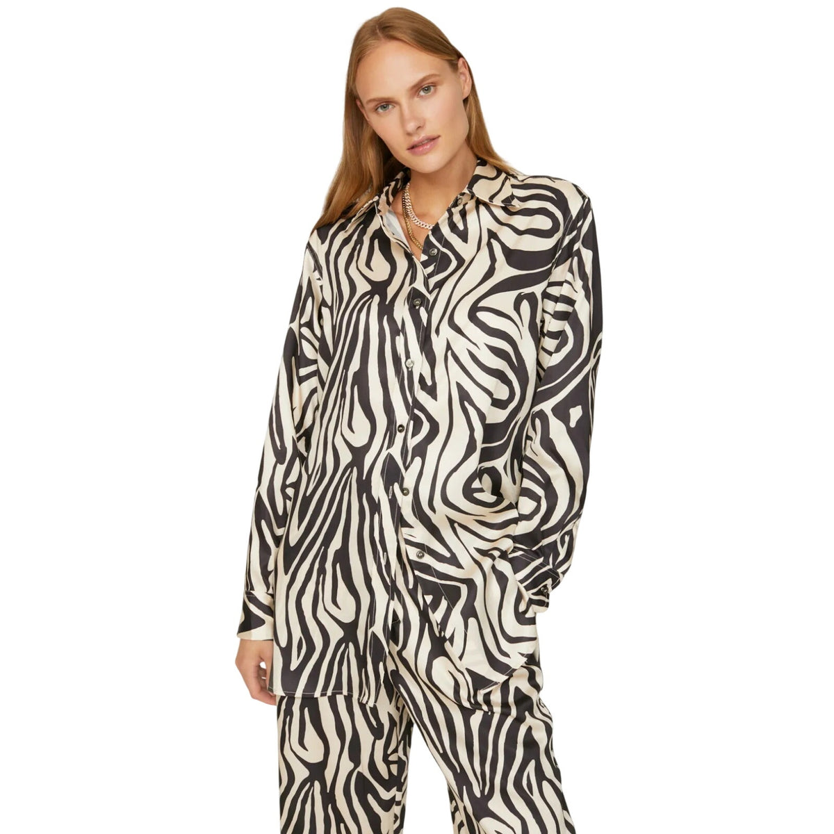 Ronny Kobo Rico Zebra Print Button Front Shirt Blouse