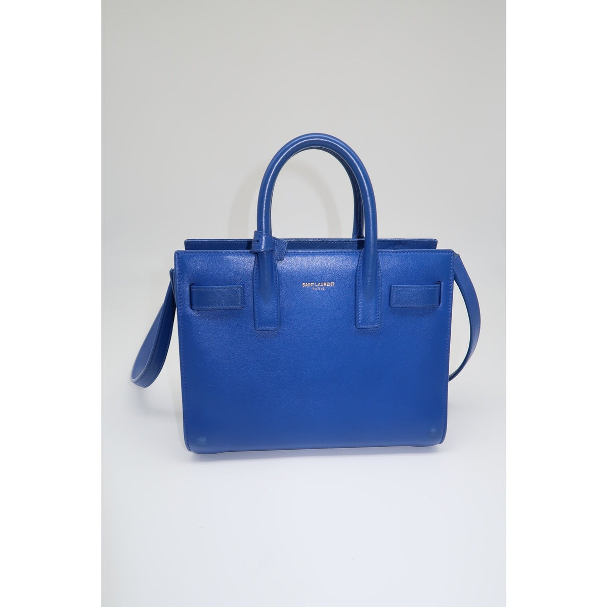 Saint Laurent Classic Sac De Jour Tote Bag Blue Leather Logo Accent