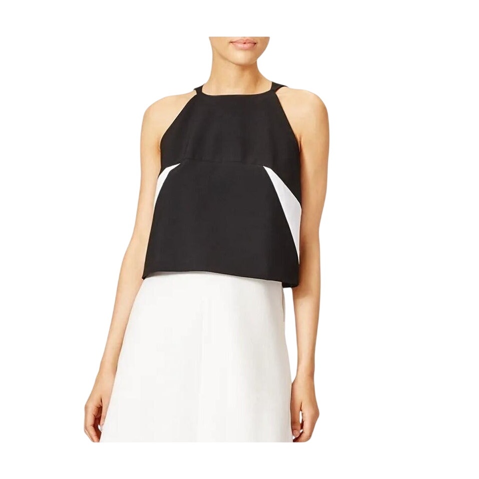 Milly Tech Shell Colorblock Sleeveless Crop Top Black White Women's Size 0 NWT