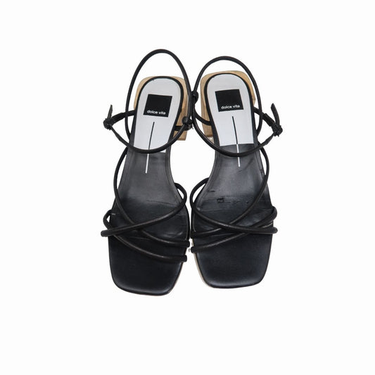 Dolce Vita Leather Zayla Wooden Block Heel Strappy Sandals