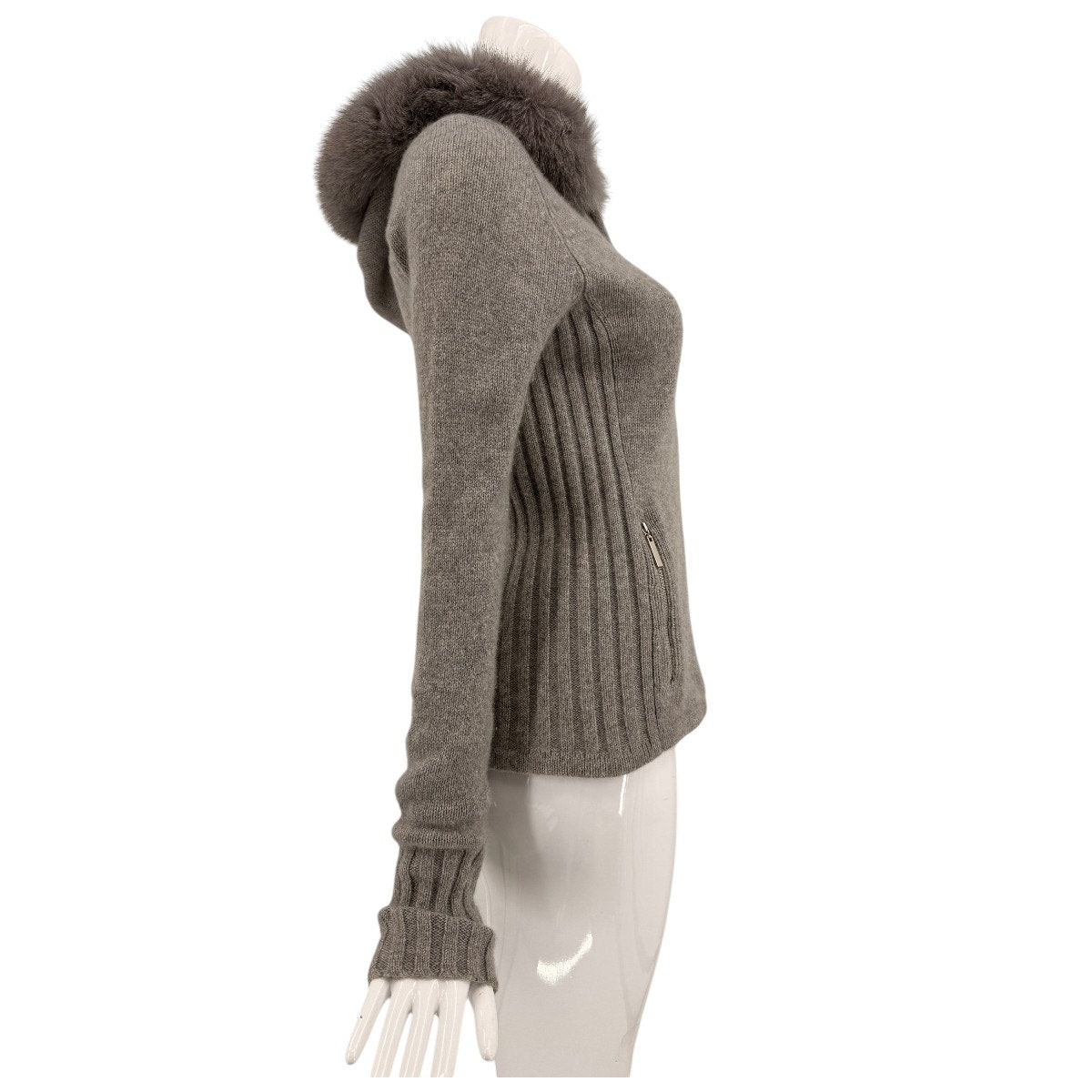 Neiman Marcus Fox Fur Cashmere Full Zip Hoodie Jacket
