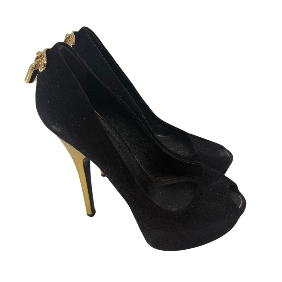 Louis Vuitton Suede Oh Really Heel Lock Peep Toe Pumps Black Women's Size 37