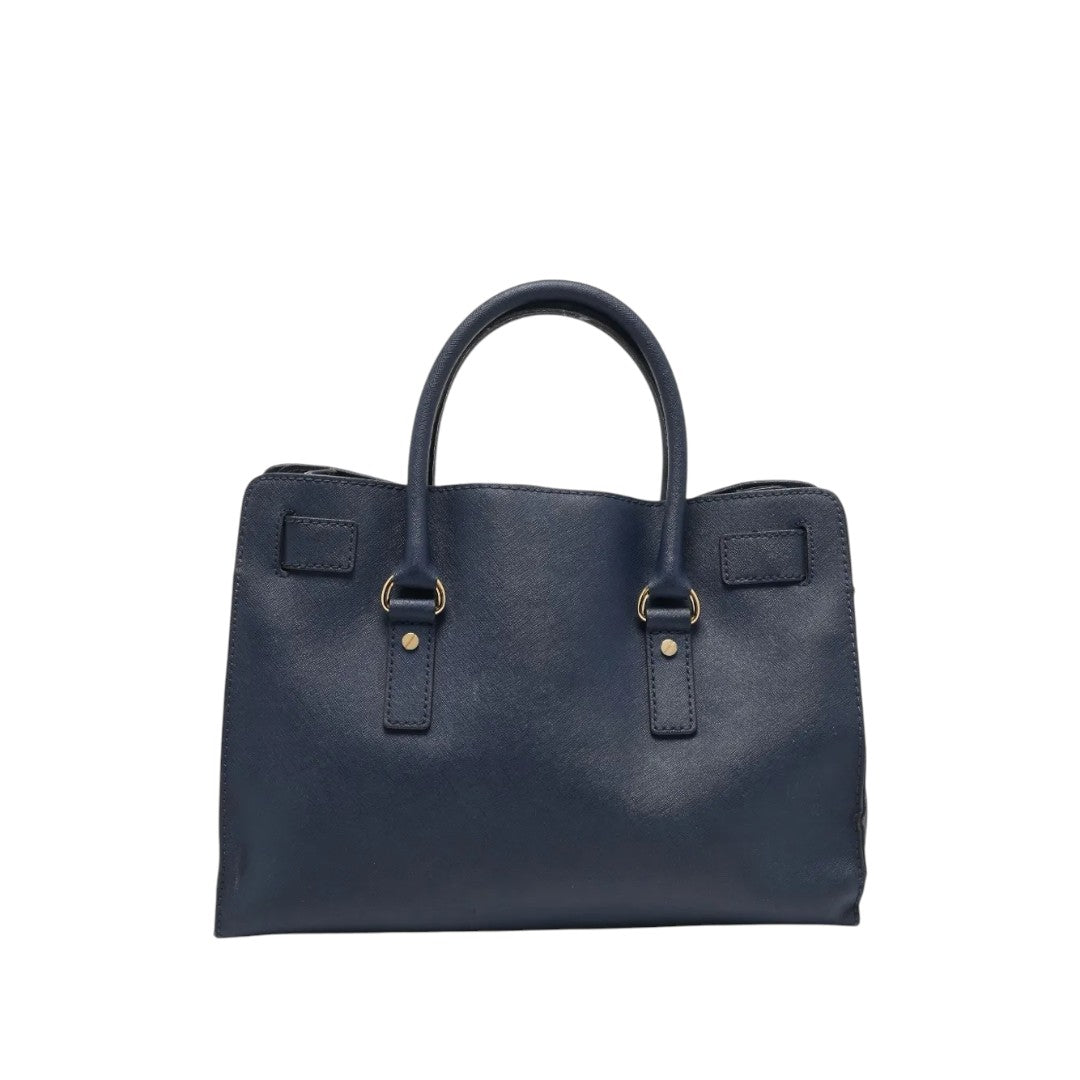 Michael Kors Navy Blue Saffiano Leather Locket Logo Hamilton Large Tote Bag