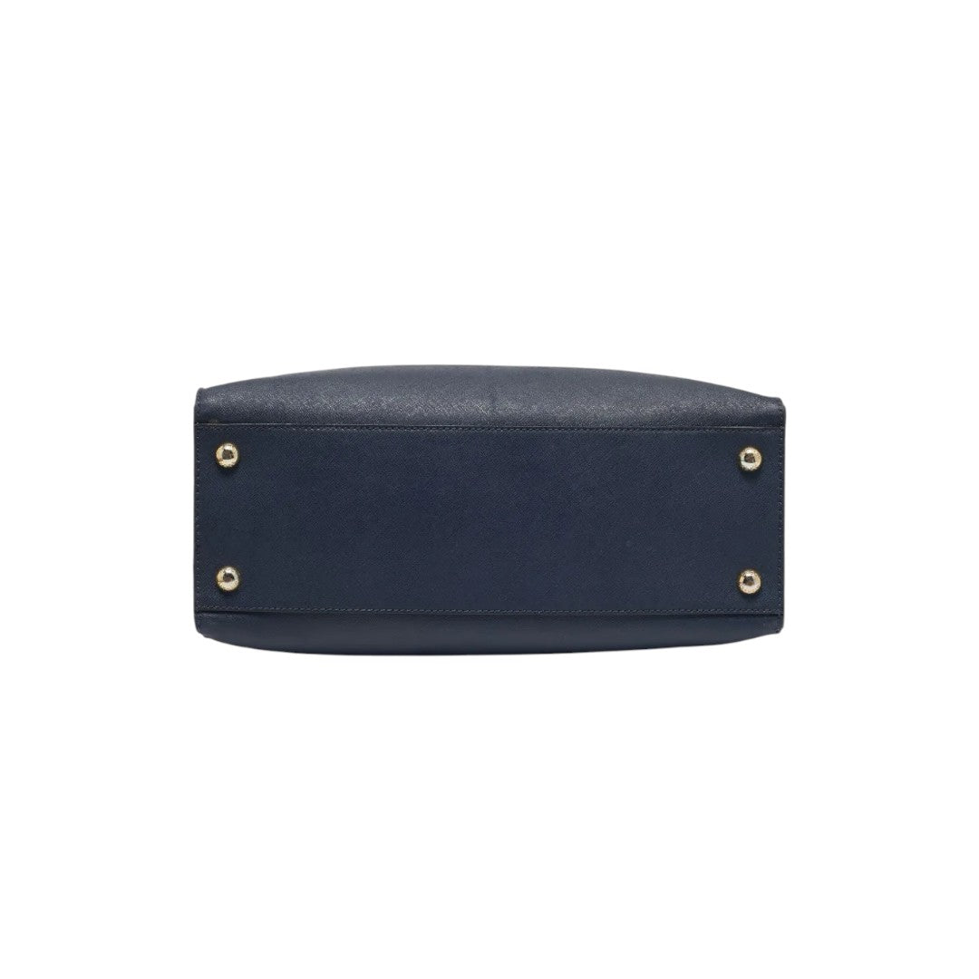 Michael Kors Navy Blue Saffiano Leather Locket Logo Hamilton Large Tote Bag