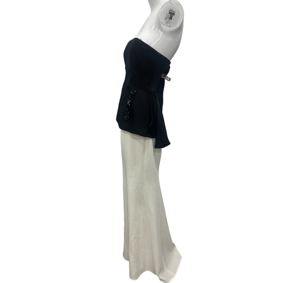 Bcbgmaxazria Evianna Strapless Pleated Peplum Maxi Dress Black/White Size 4