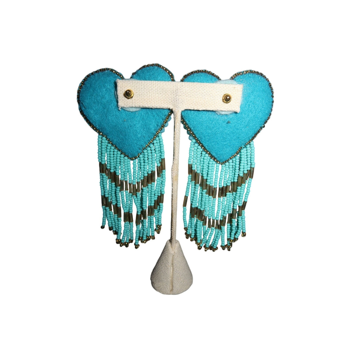 Turquoise Beaded Heart Dangle Earrings Long Tassel Statement Earrings