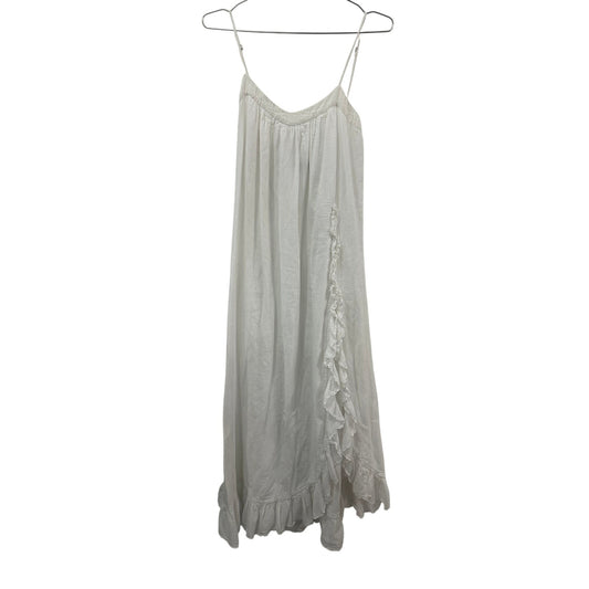 Devotion Cotton Ruffle Accent Side Slit Maxi Tank Dress White Women's Size Small