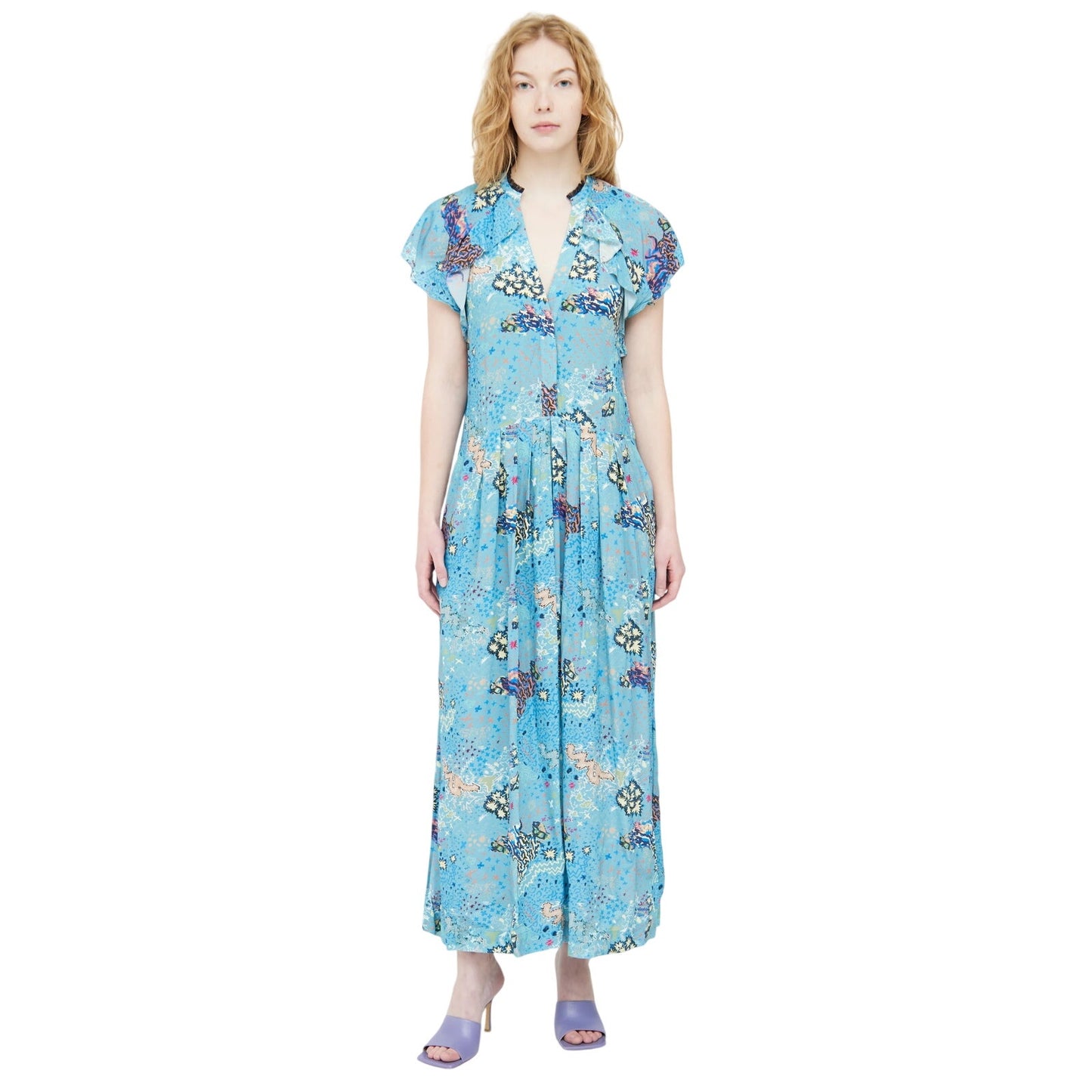 Zadig & Voltaire Blue Ruskie Glam Flutter Cap Ruffle Maxi Dress Women's