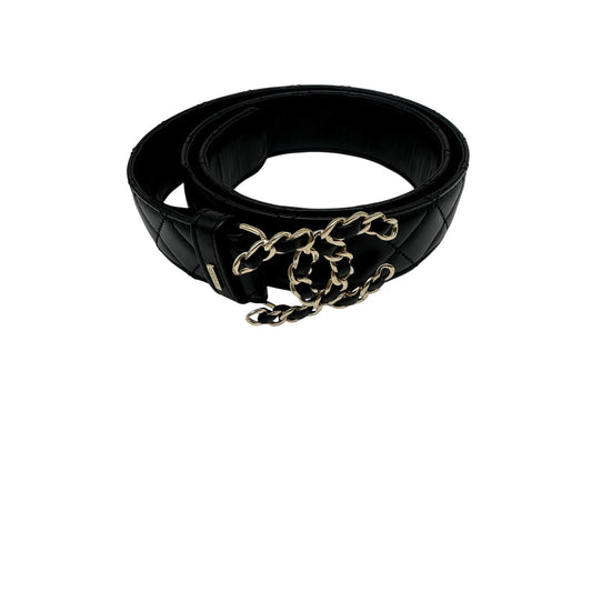 Chanel Leather Quilted CC Chain Buckle Belt Black