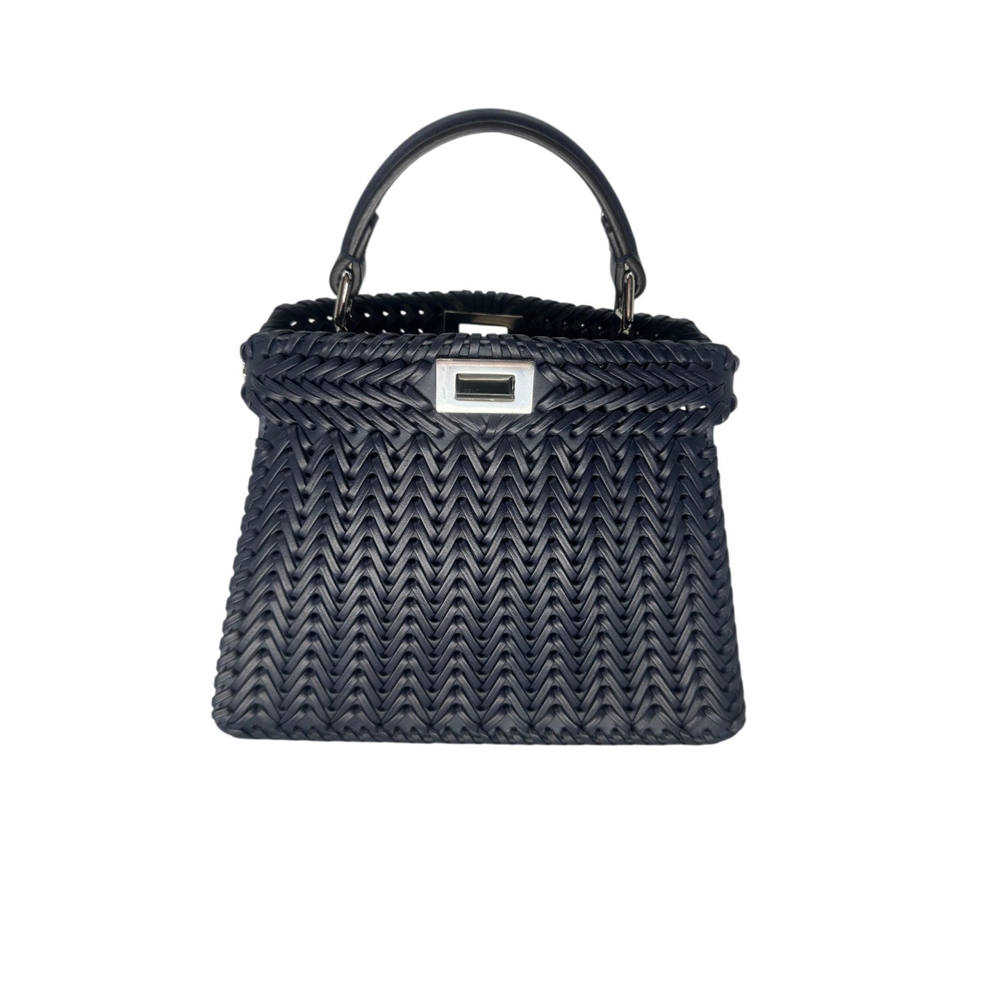 Fendi Leather Intreccio Petite Peekaboo I See U Satchel Bag