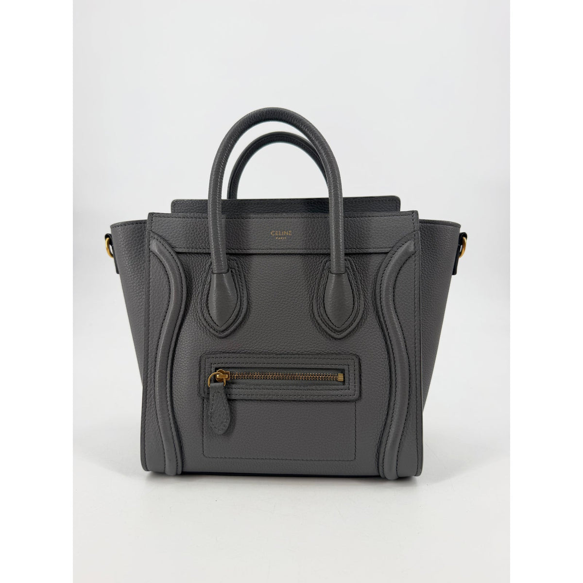 Celine Nano Luggage Tote Grey Blue Drummed Leather Crossbody
