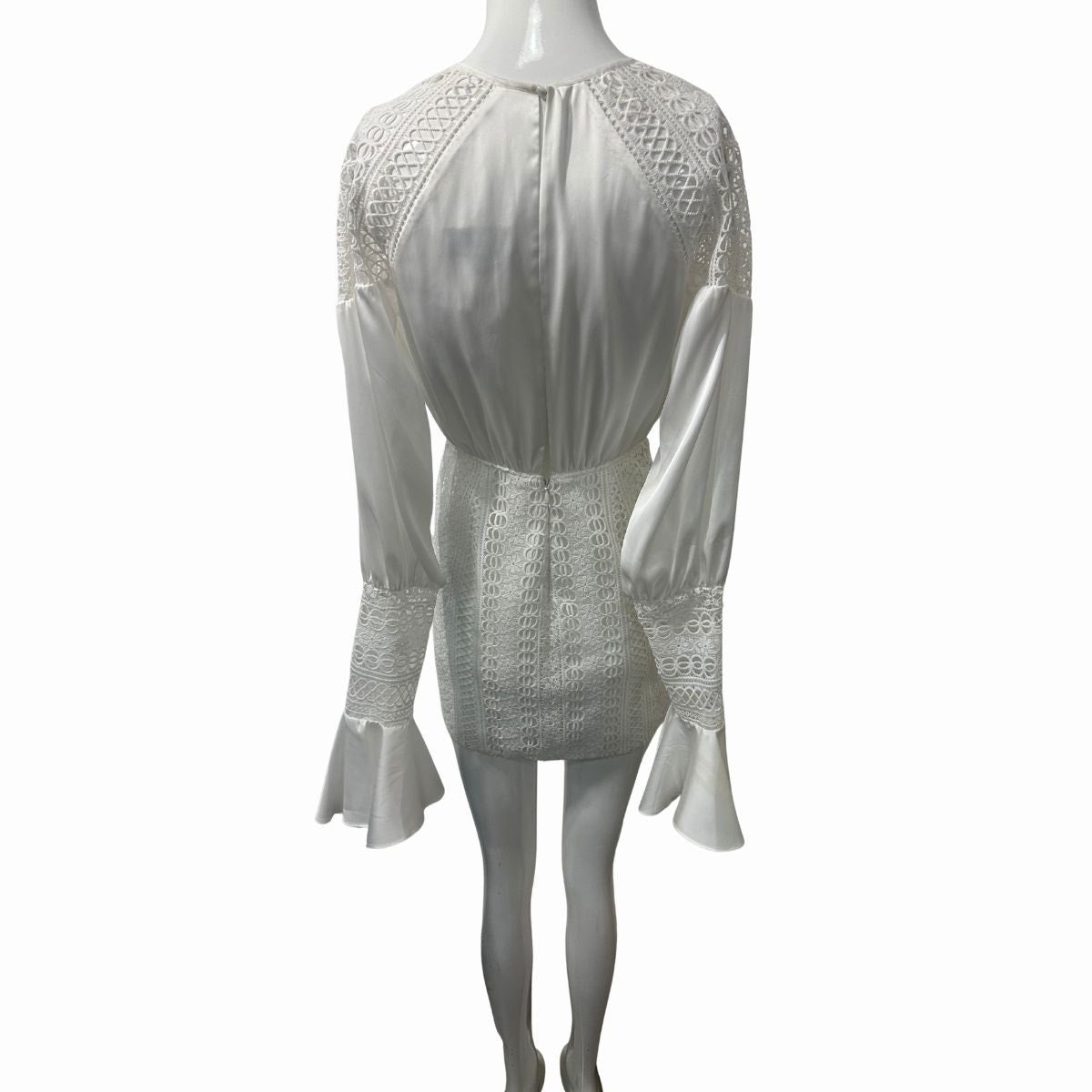 Michael Costello x Revolve Shandy Satin Mini Dress Lace Trim Long Sleeve