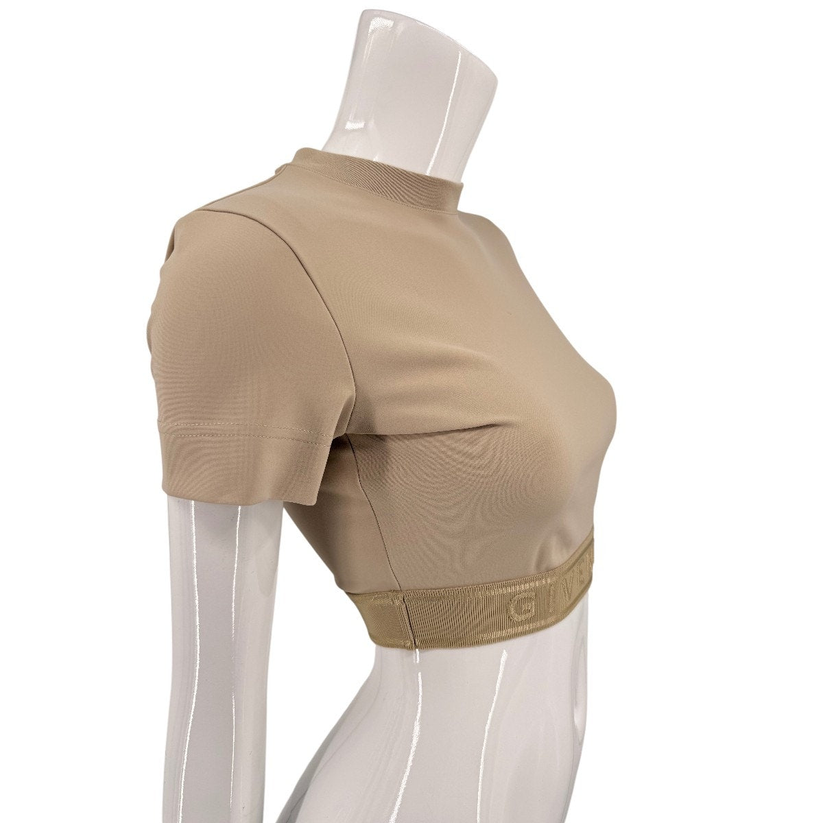 Givenchy Logo Band Crew Neck Short Sleeve Crop Top Beige Women's Size XS