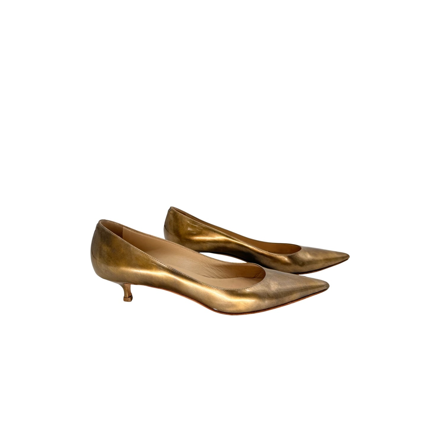 Jimmy Choo Leather Metallic Aza Pointed Toe Pumps