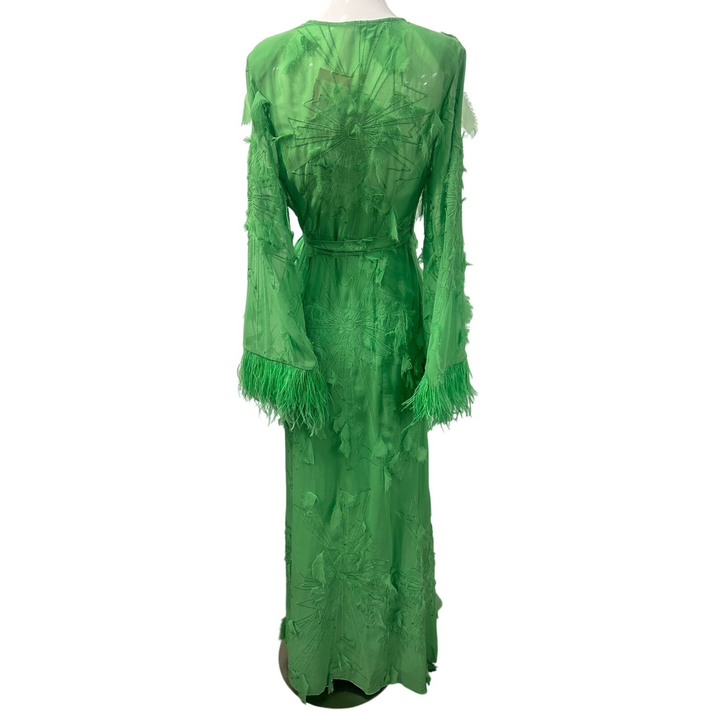 Alexis Kalin Feather Trim Long Sleeve Wrap Maxi Dress
