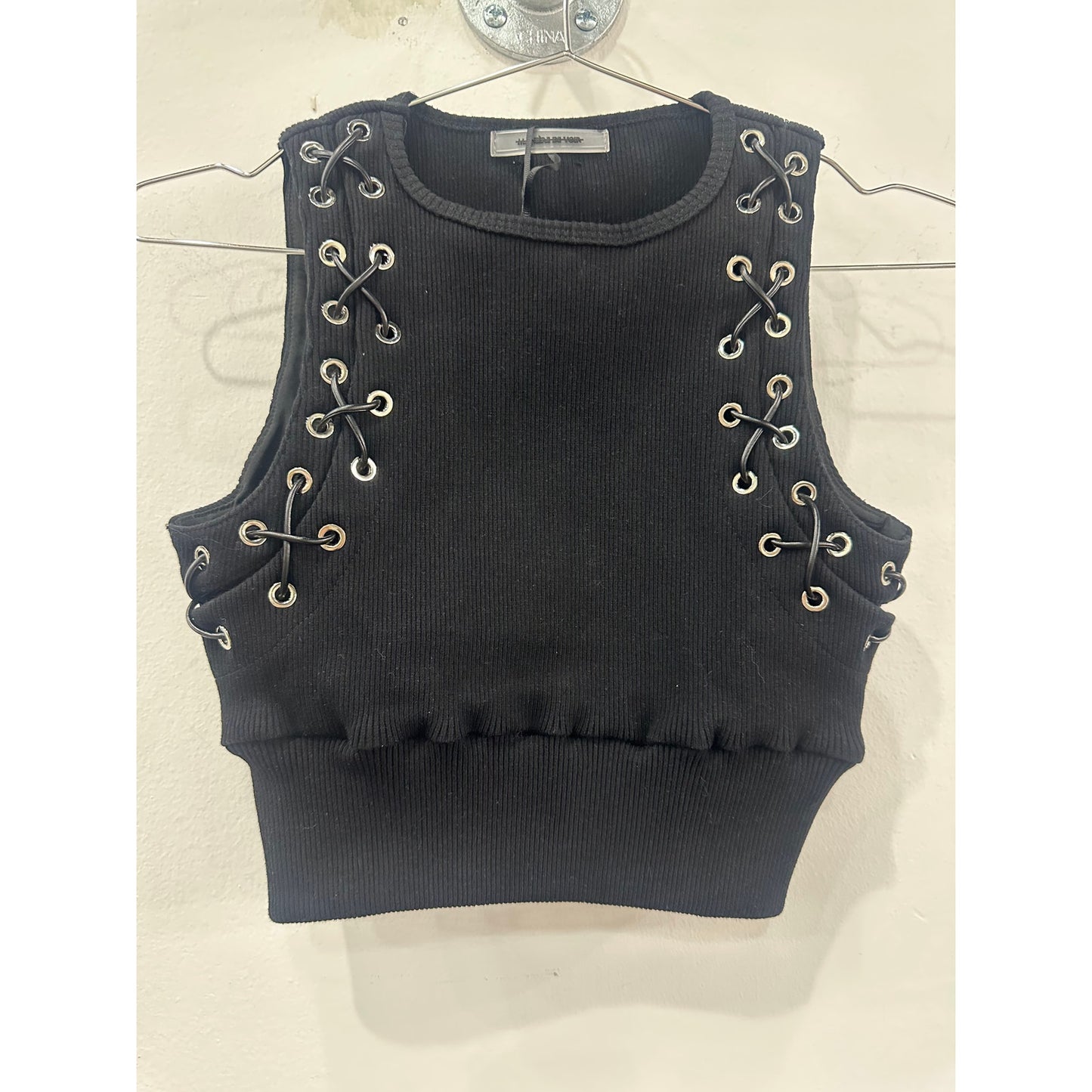 Manière De Voir Cotton Blend Eyelet Cropped Top Pants Set
