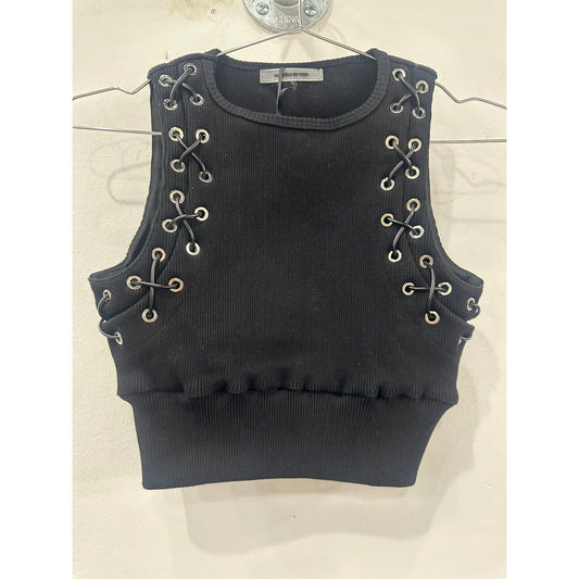 Manière De Voir Cotton Blend Eyelet Cropped Top Pants Set