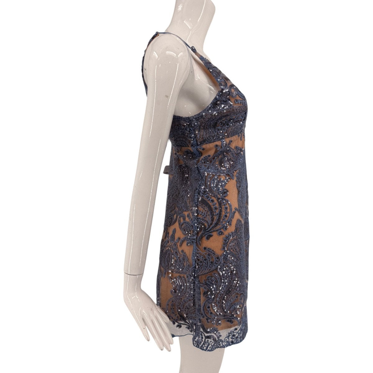 Free People Night Shimmers Mini Dress Blue Sequin Paisley Nude Women's Size 0