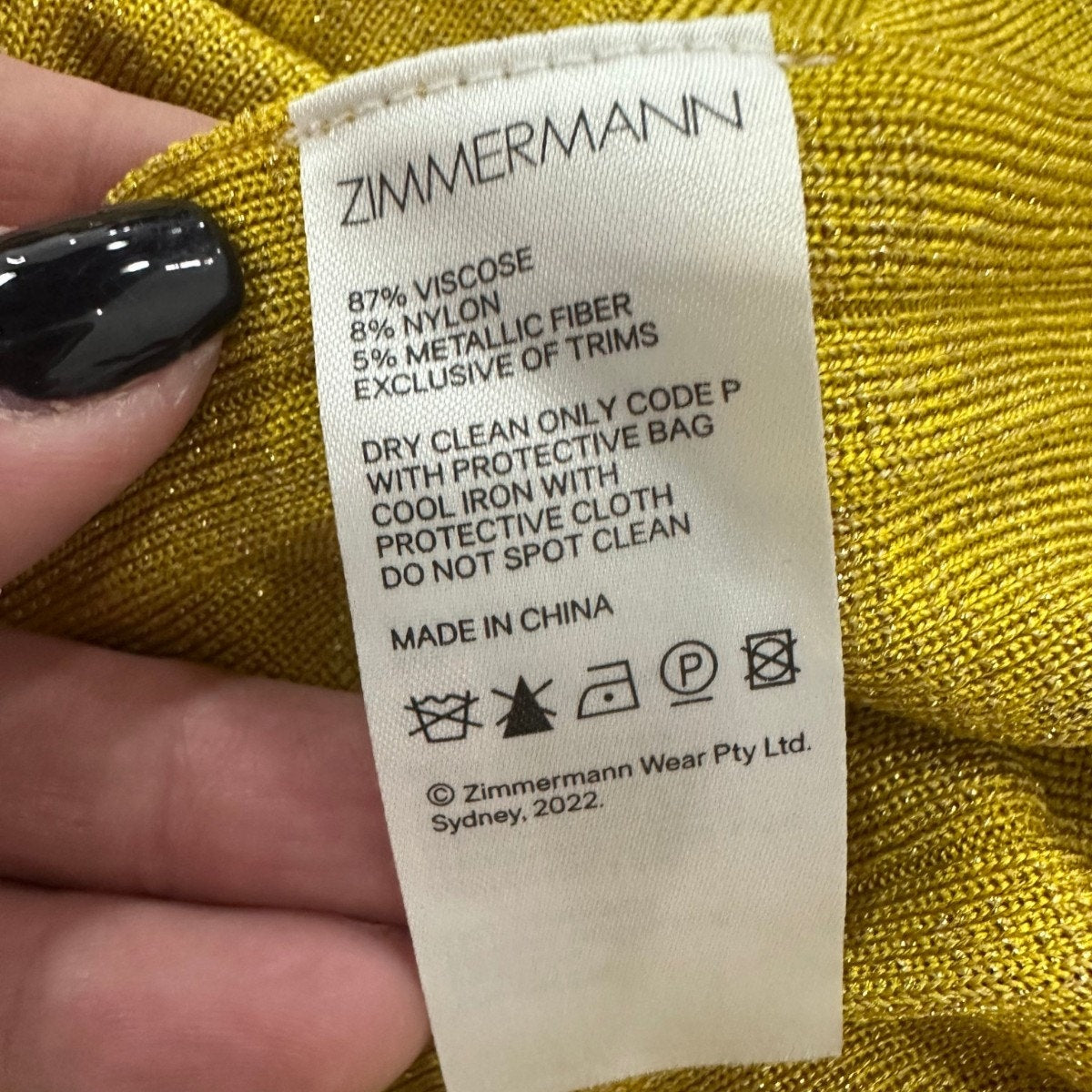 Zimmermann Mustard Metallic Rib Knit Cutout Gathered Midi Dress Women's Size 0