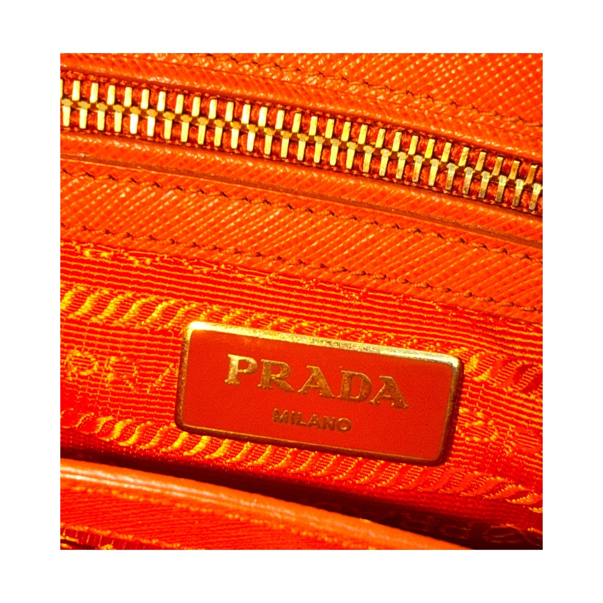 Prada Galleria Saffiano Leather Small Double Zip Tote Orange Gold Hardware Strap