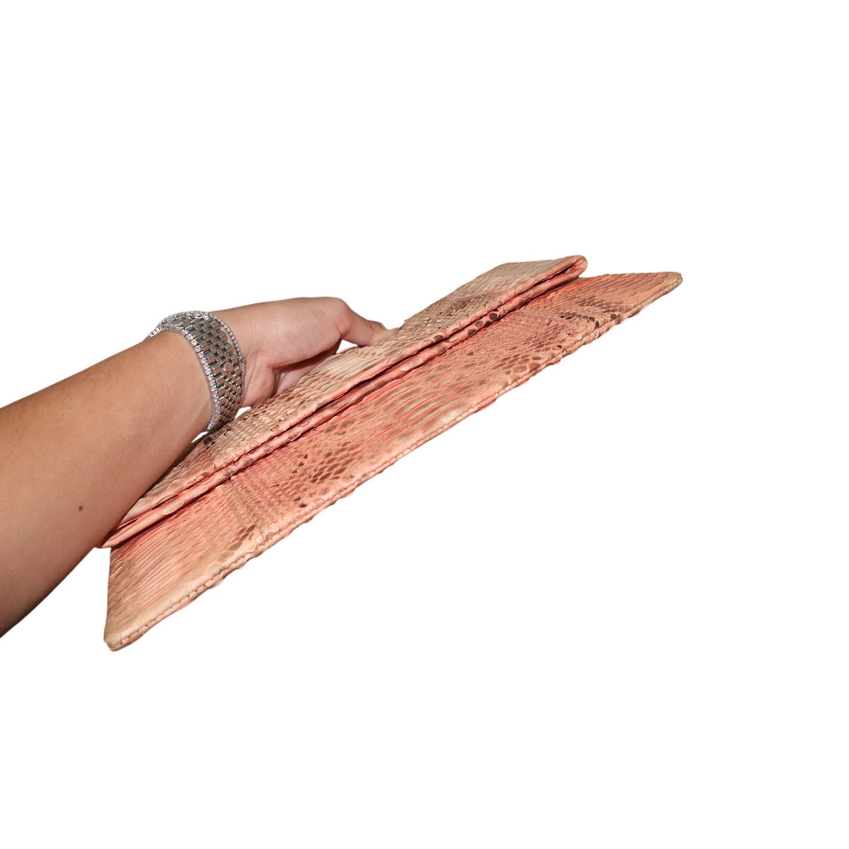 Toya Tan Pink Python-Textured Envelope Clutch Blush Snakeskin Foldover Bag