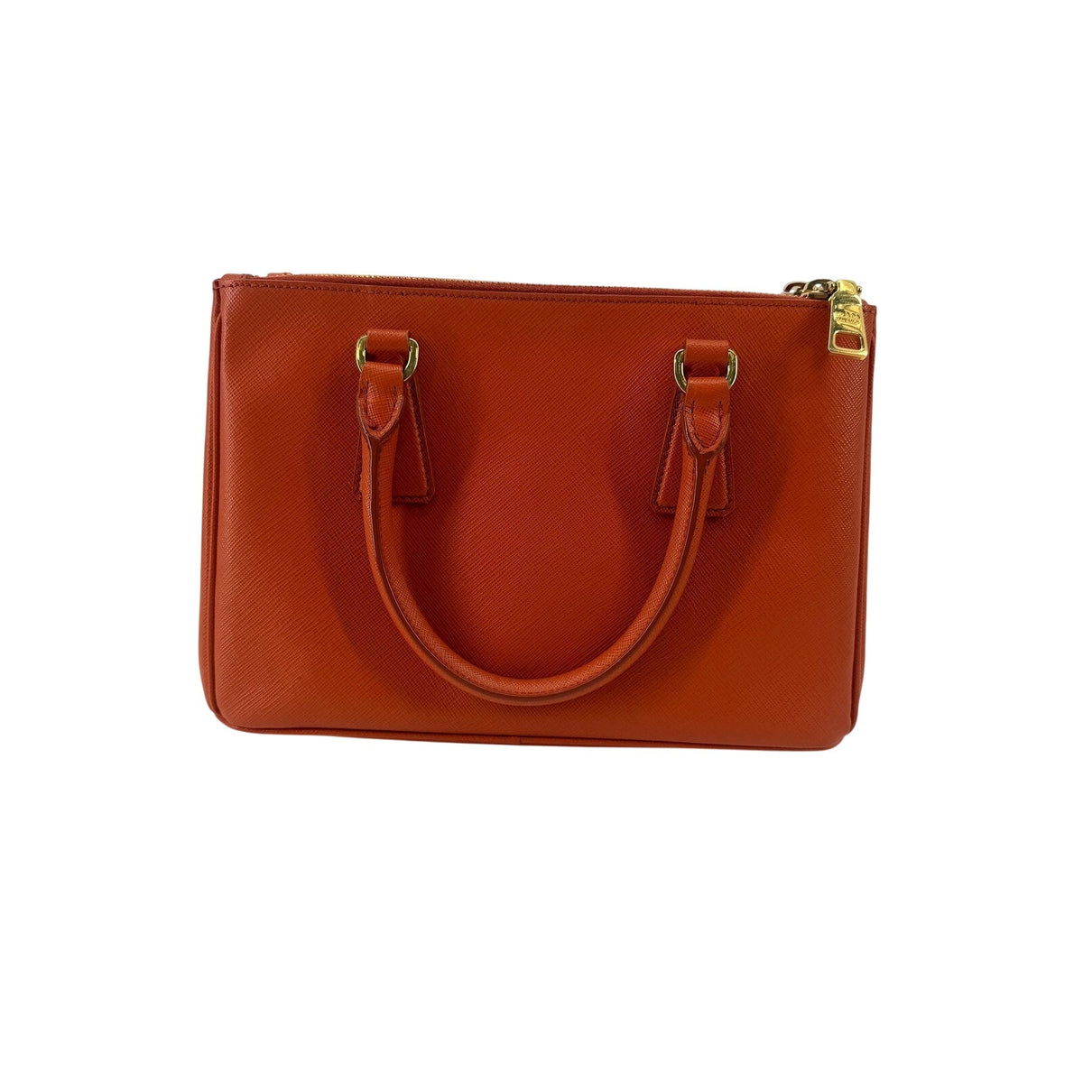 Prada Galleria Saffiano Leather Small Double Zip Tote Orange Gold Hardware Strap