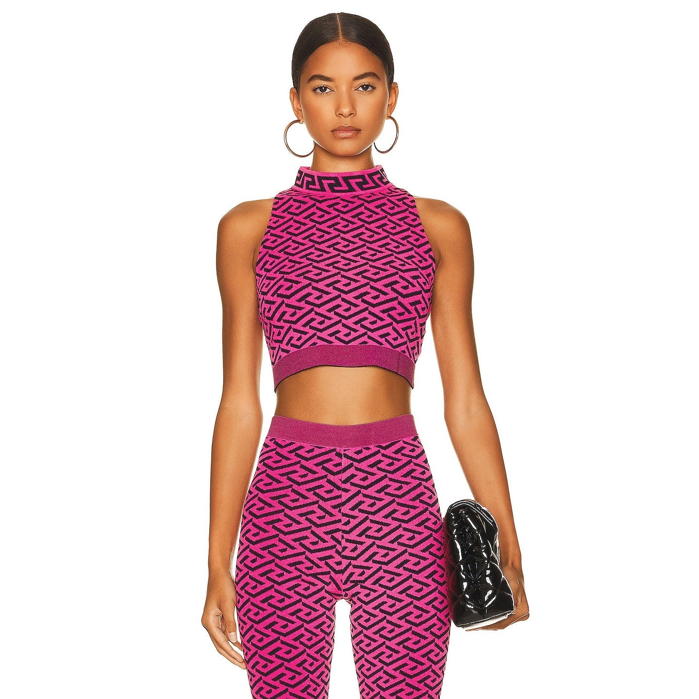 Versace La Greca Jacquard Mock Neck Crop Top