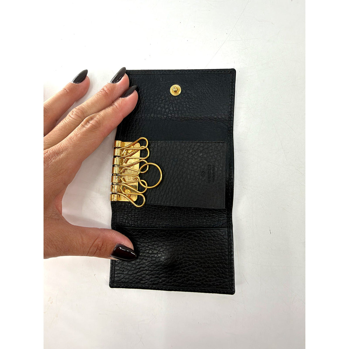 Gucci GG Marmont Pebbled Leather Mini Wallet Key Case Black