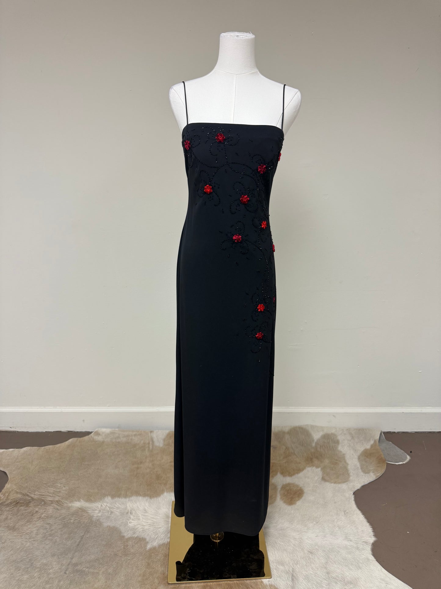 JS Boutique black beaded maxi dress with red flowers
