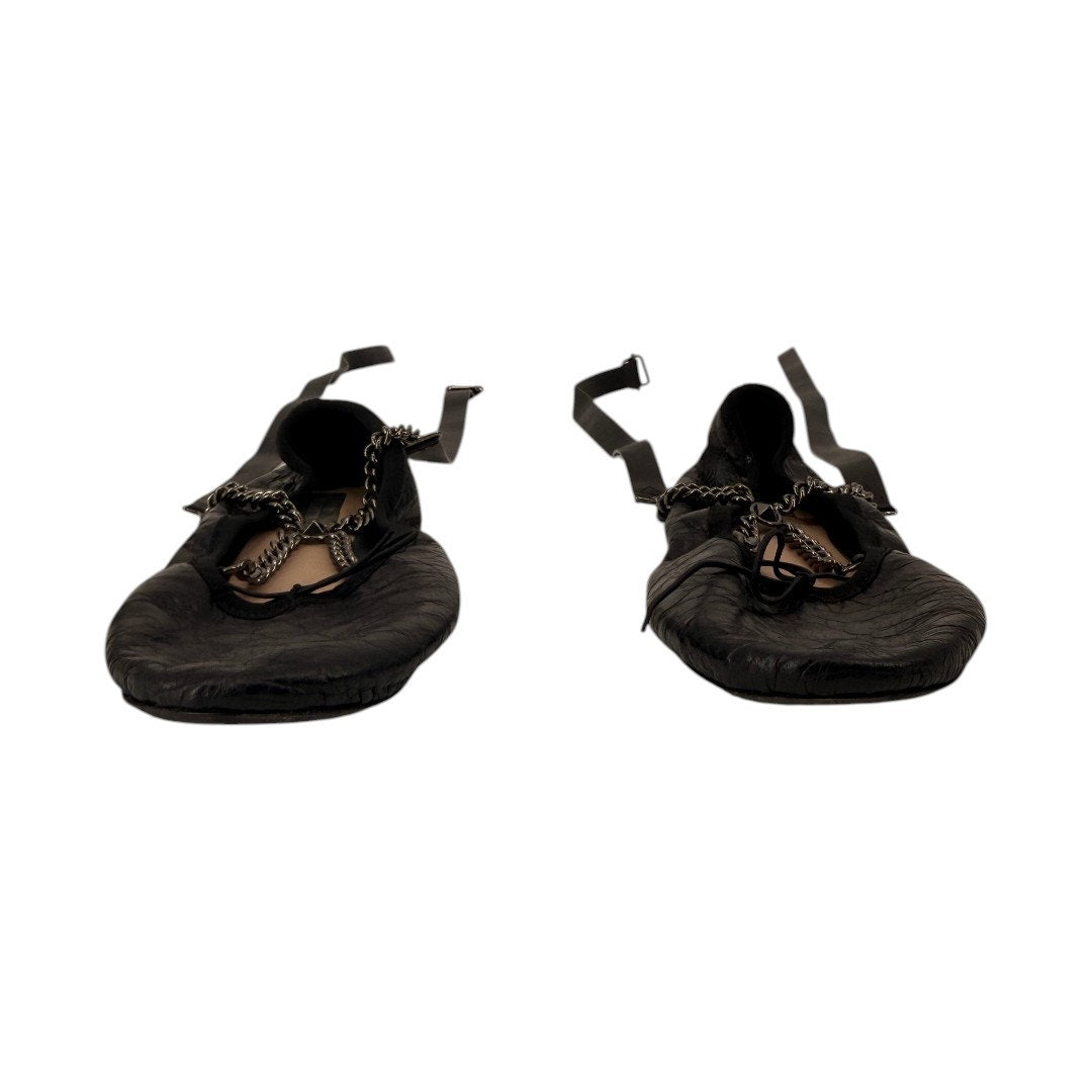 Valentino Garavani Black Chain Wrap Leather Ballet Flats