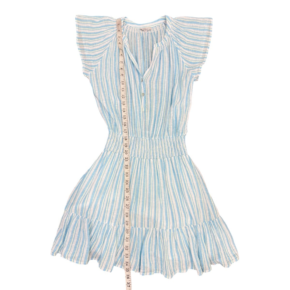 Rails Augustine Laguna Stripe Linen Blend Smocked Mini Dress Blue Women's Size S