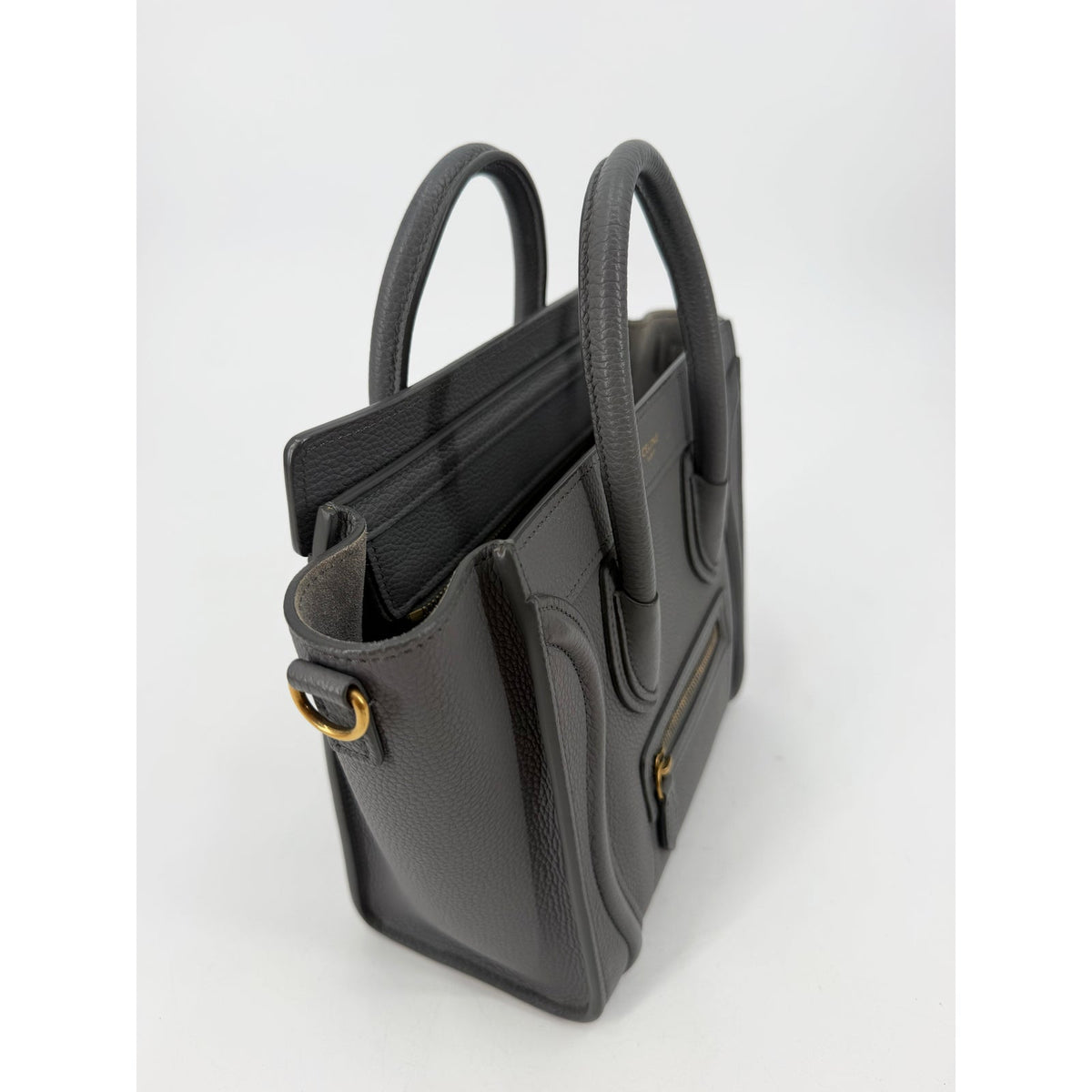 Celine Nano Luggage Tote Grey Blue Drummed Leather Crossbody