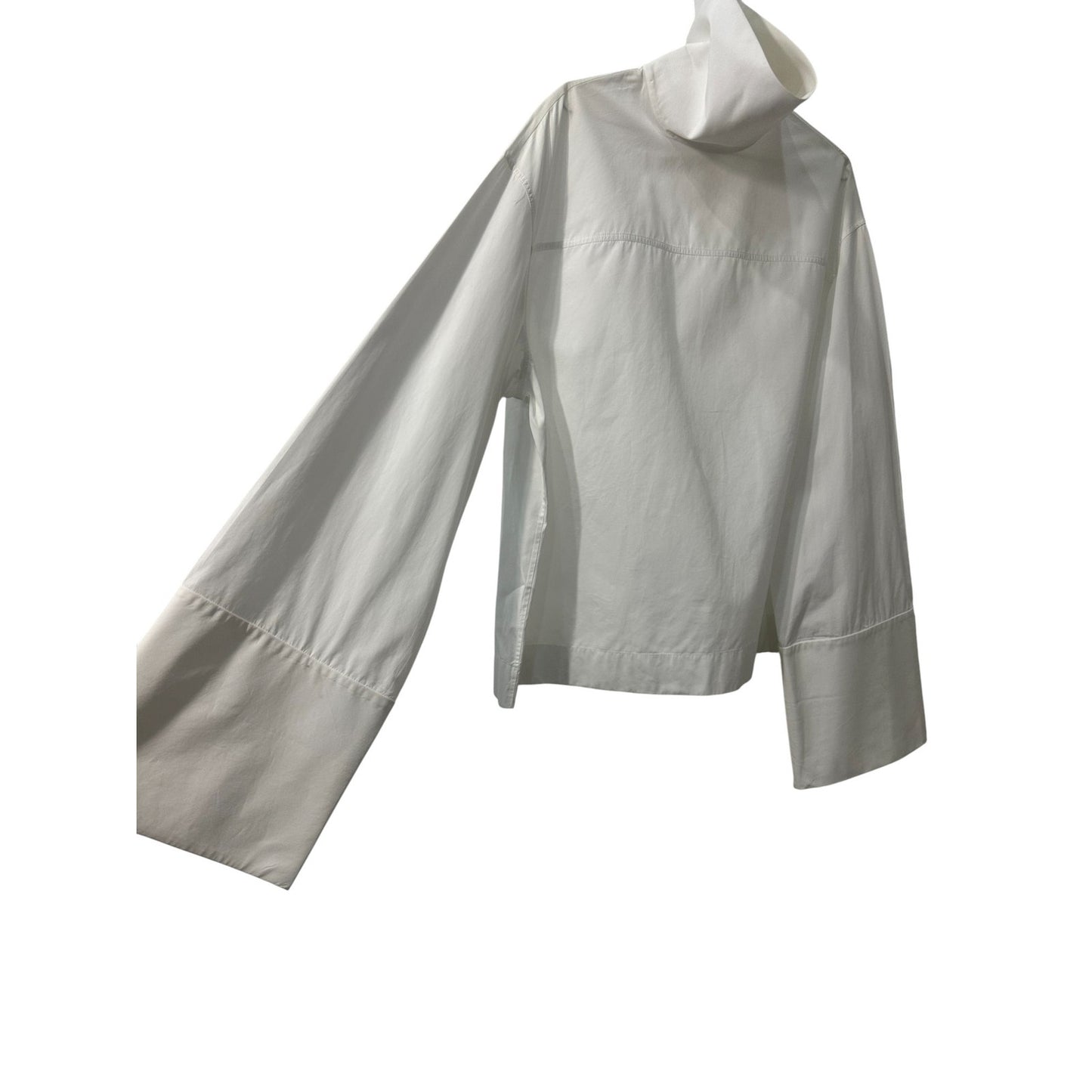 The Row Mayomi Long Sleeve Cotton Poplin Funnel Neck Top White Women's Small