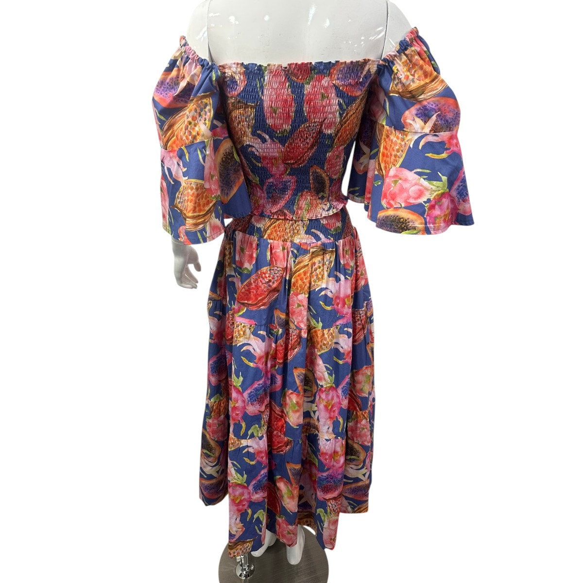 Florencia Davalos Cotton Allegra Ruched Top Reversible Skirt Set Fruit Pattern