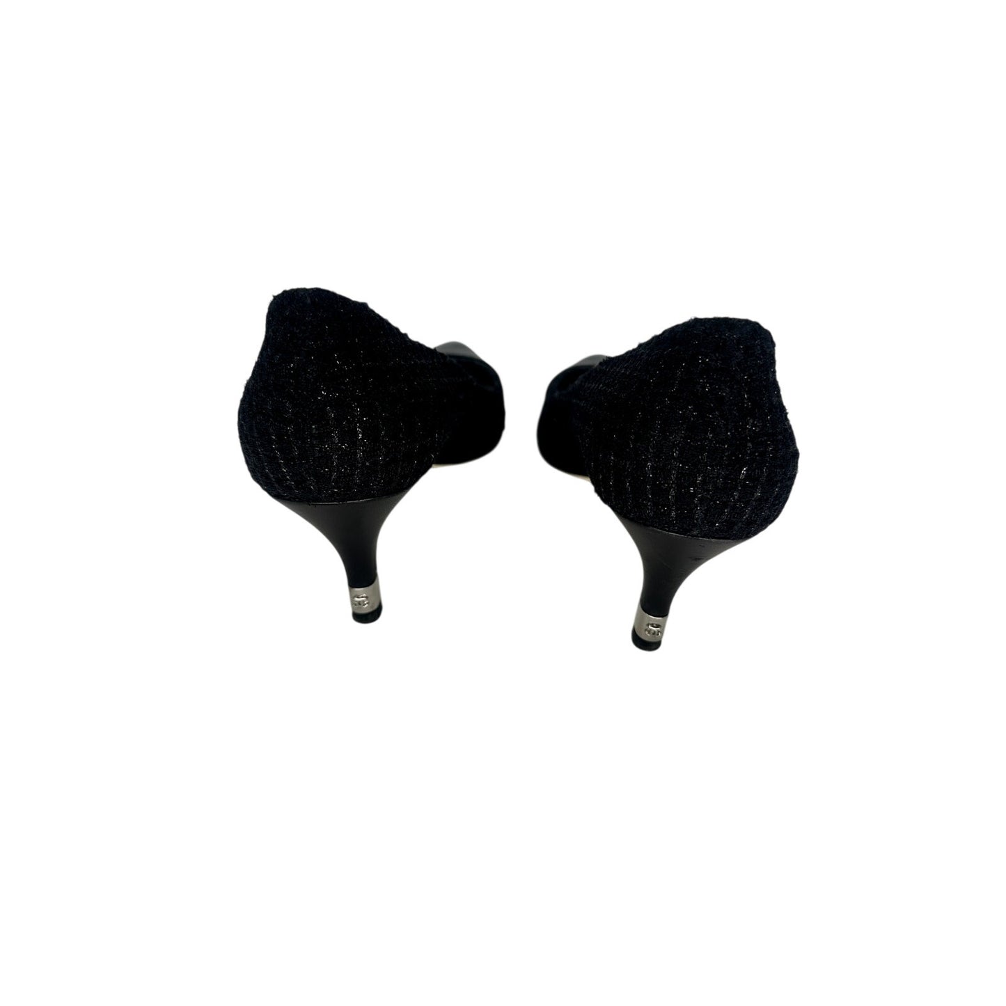 Chanel Tweed Pointed Cap Toe Pumps Heels
