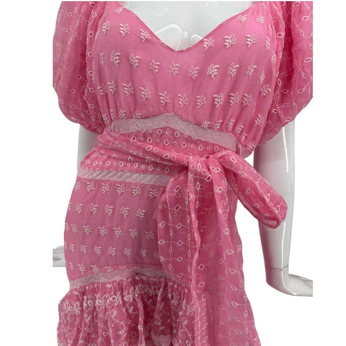 LoveShackFancy Silk Embroidered Ruffle Cayden Hi-Low Dress
