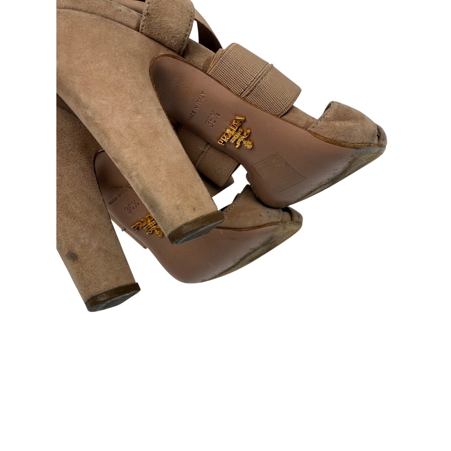 Prada Suede Elastic Strappy Heeled Sandals