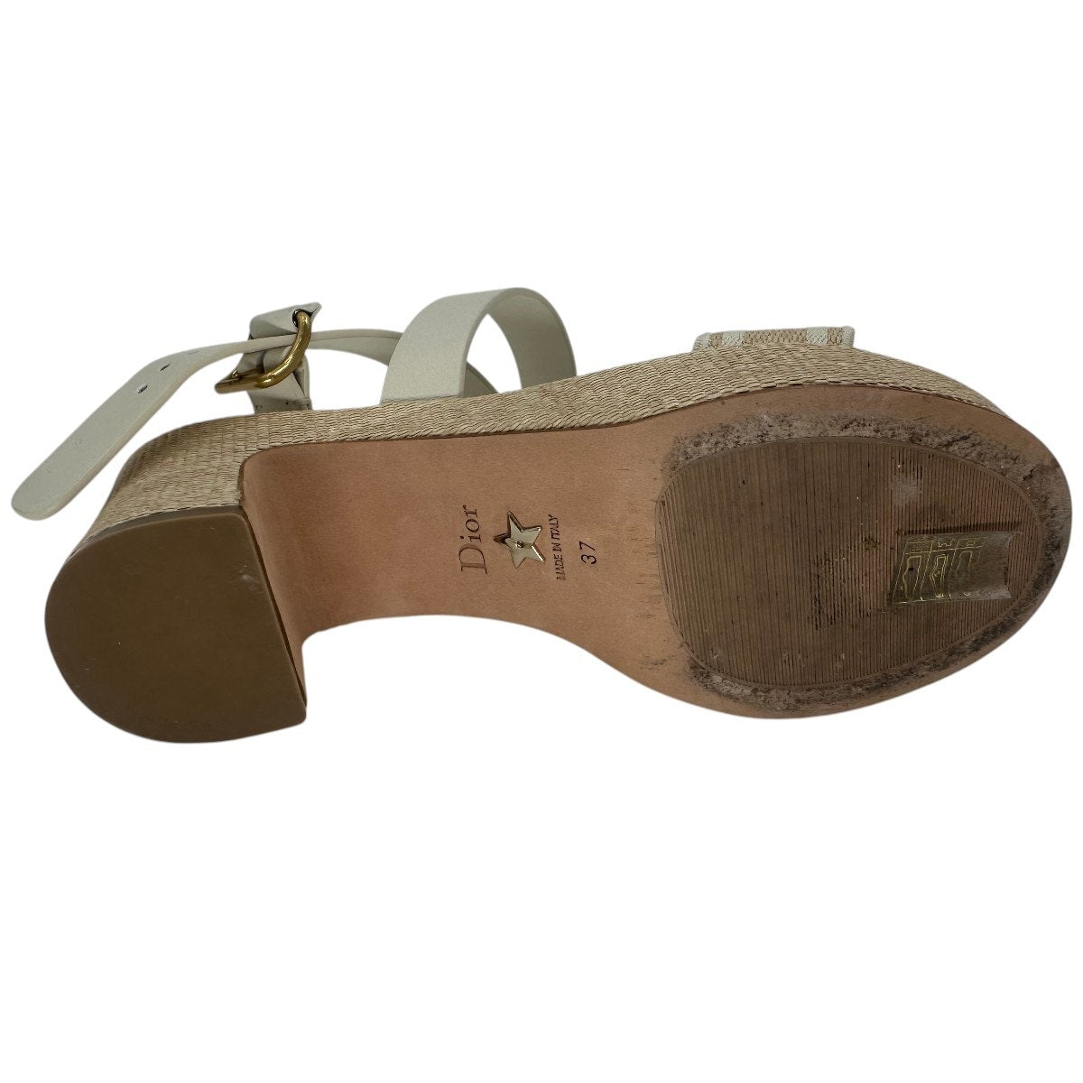 Christian Dior Leather Raffia Dway Embroidered Logo Platfrorm Sandals