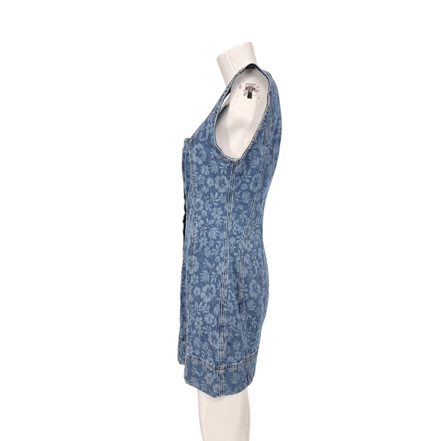 Good American Cotton Blend Denim Floral Sleeveless Mini Dress