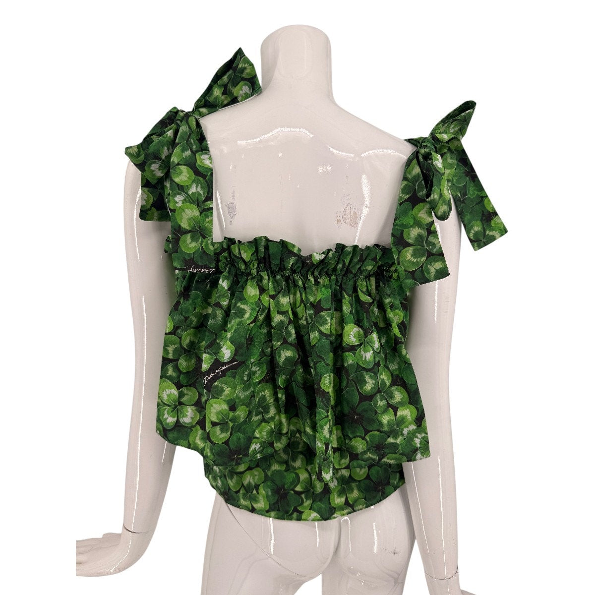 Dolce & Gabbana Cotton Clover Print Ruffle Peplum Top Green IT 36 / US XS
