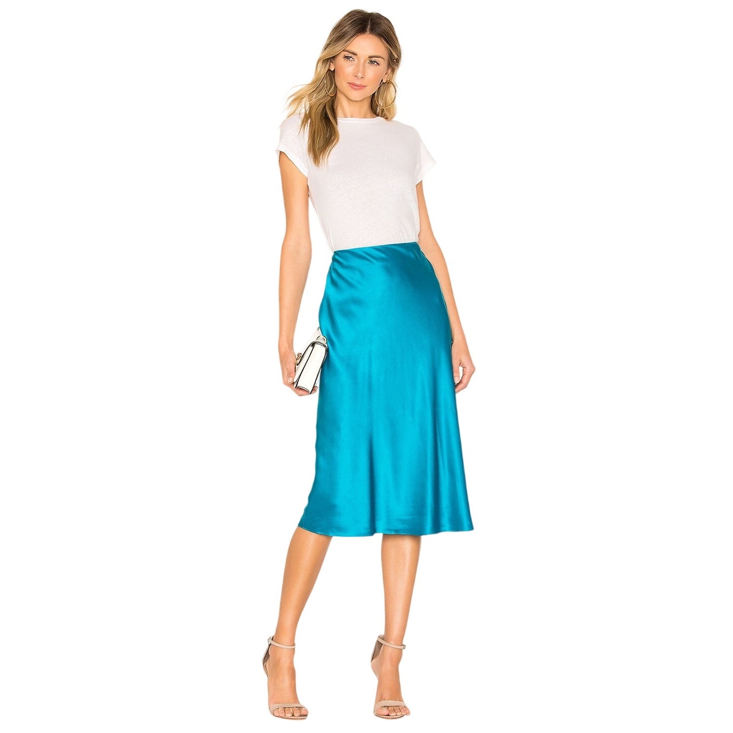 Cinq à Sept Blue Silk Satin High Rise Marta Midi Skirt  Women's