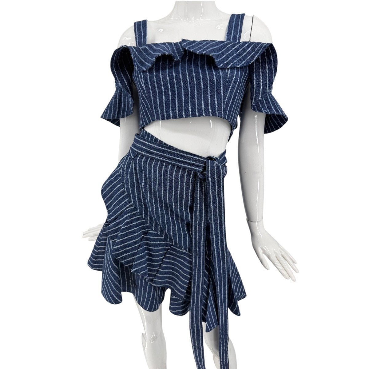 ALEXIS Denim Ruffle Benta Cropped Top & Skirt Set