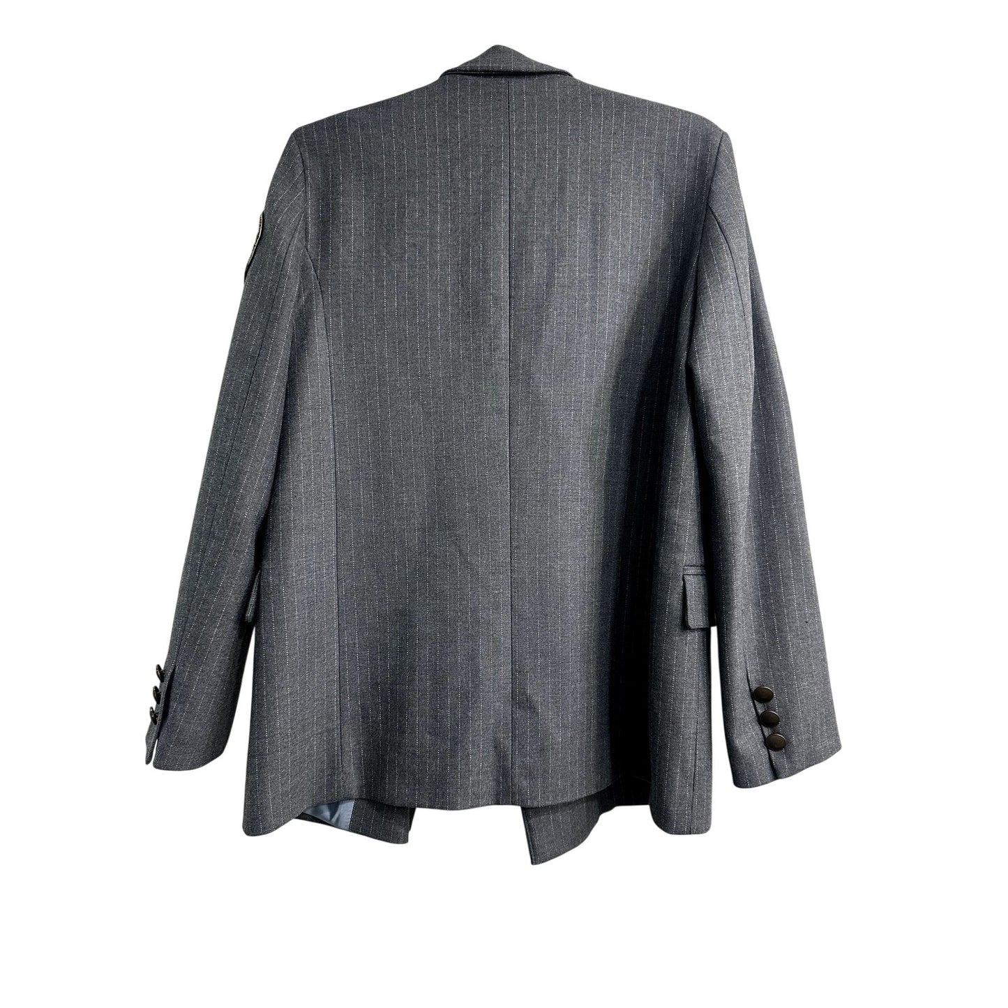 Vicolo Pinstripe Patch Accent Double Breasted Blazer Jacket