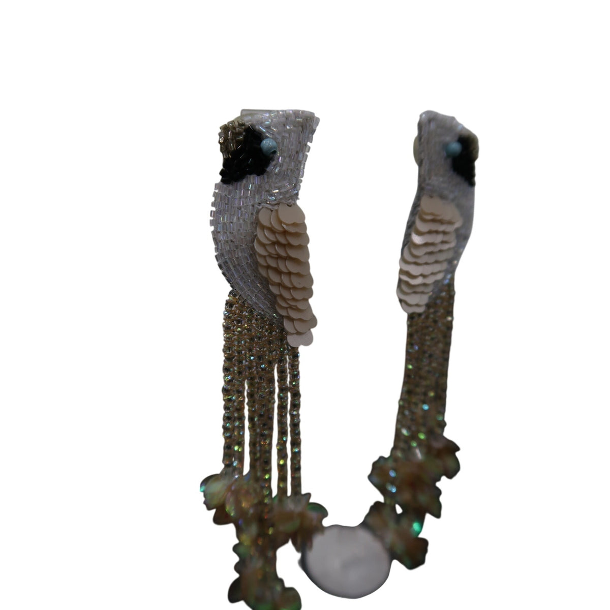 Olivia Dar White Peacock Beaded Earrings Hand Embroidered Statement