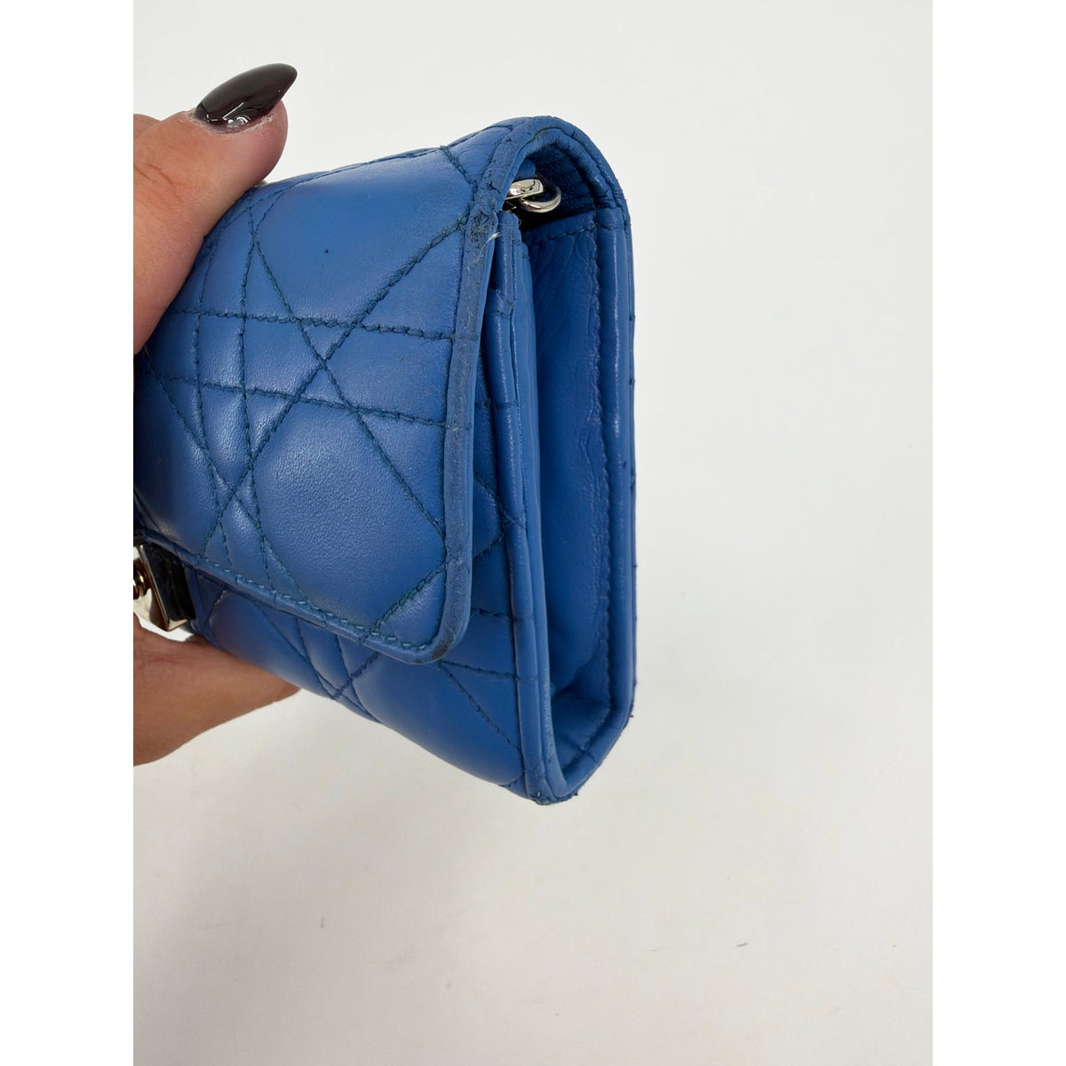 Christian Dior Cannage Quilted Blue Leather Long Flap Wallet