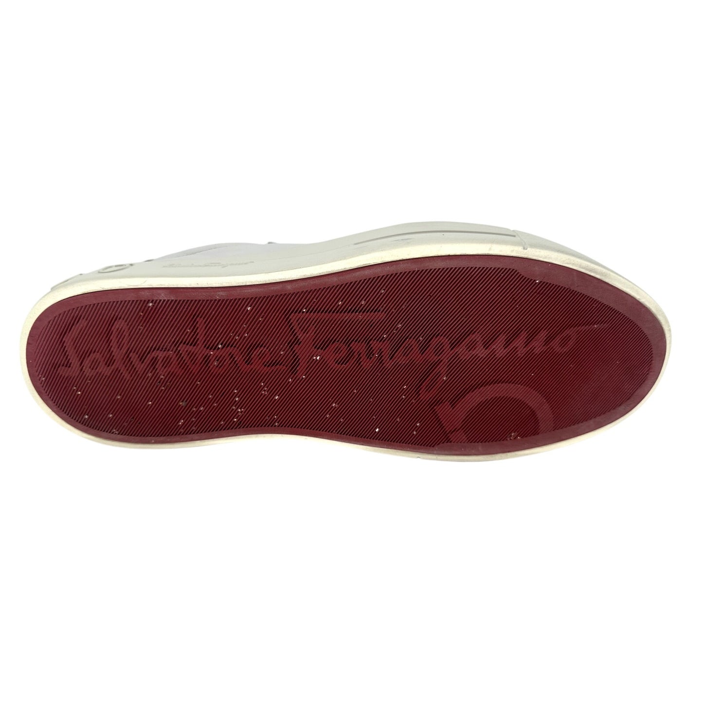 Salvatore Ferragamo Leather Gancini Embossed Lace Up Sneakers
