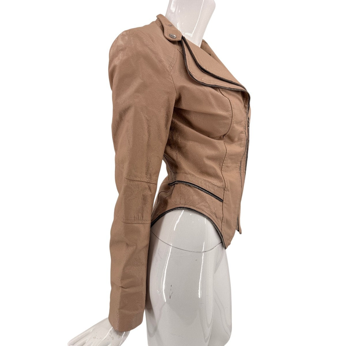 G.I.L.I. Genuine Leather Zip Up Moto Jacket Nude Beige Size 0