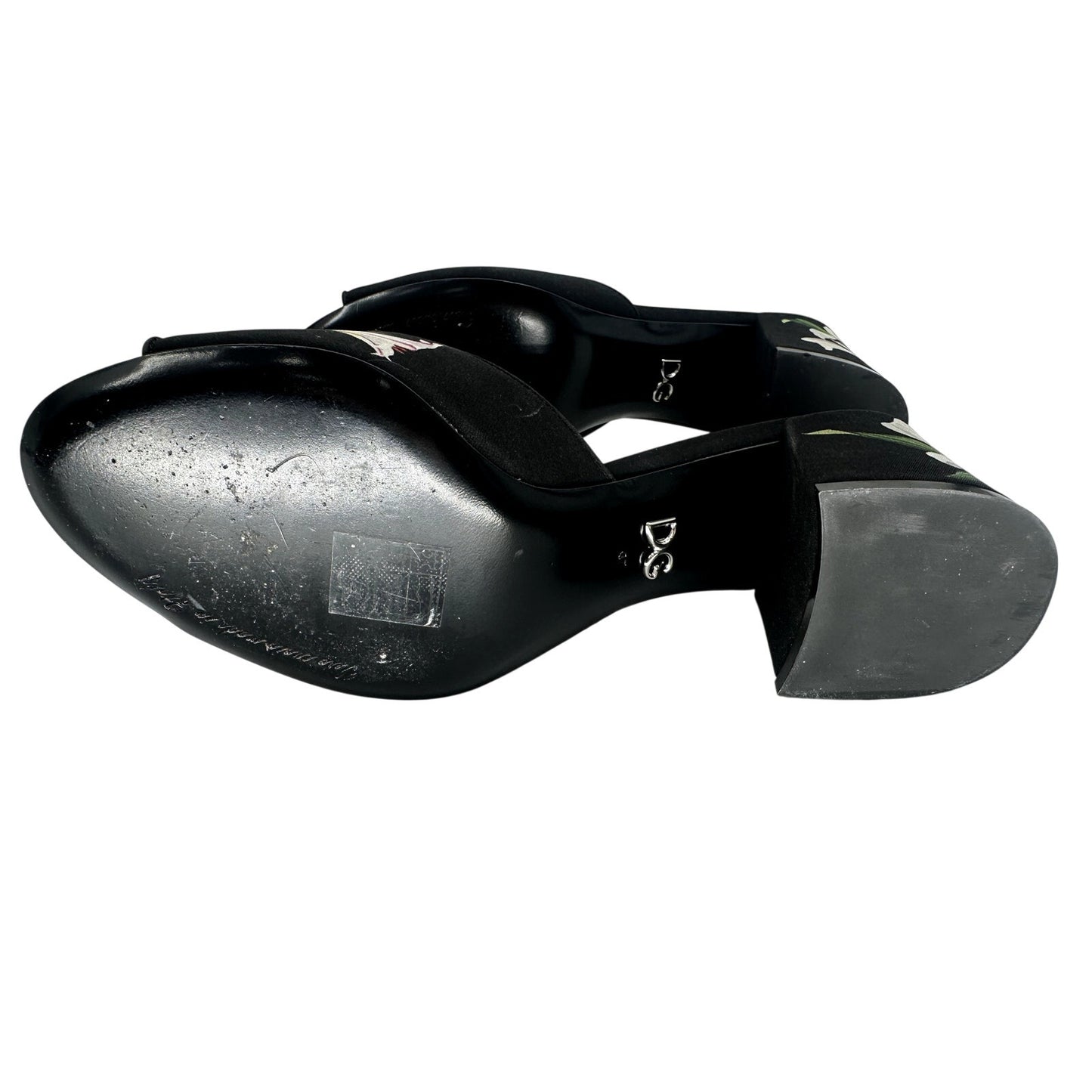 Dolce & Gabbana Satin Floral Print Crystal Low Heel Slide Sandals