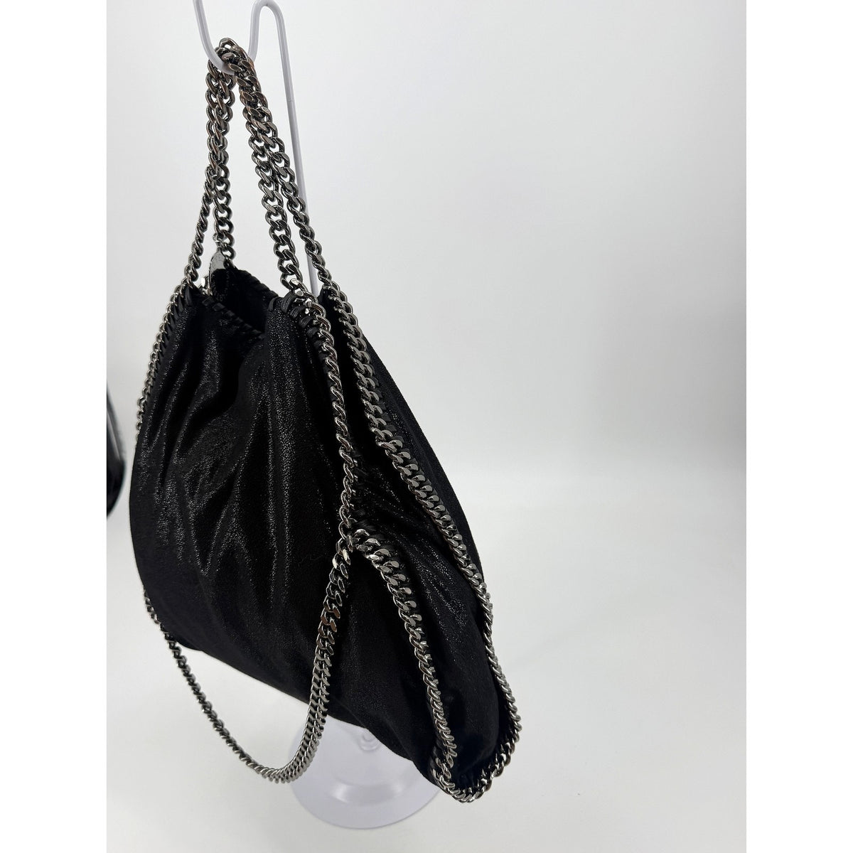 Stella McCartney Falabella Fold Over Tote Black Shaggy Deer Chain Bag